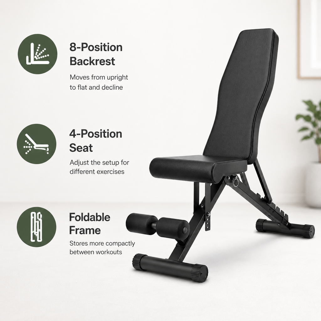 Adjustable Weight Bench with 8-Position Backrest, Foldable 1000 lb Capacity for Full-Body Strength Training