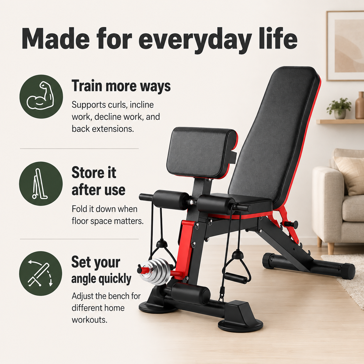 Adjustable Weight Bench with Preacher Curl Pad, Roman Chair, 7 Backrest Positions & Foldable Home Gym Design
