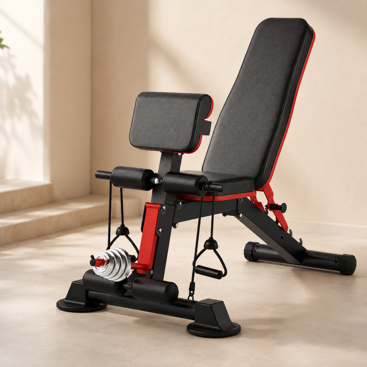 Adjustable Weight Bench with Preacher Curl Pad, Roman Chair, 7 Backrest Positions & Foldable Home Gym Design