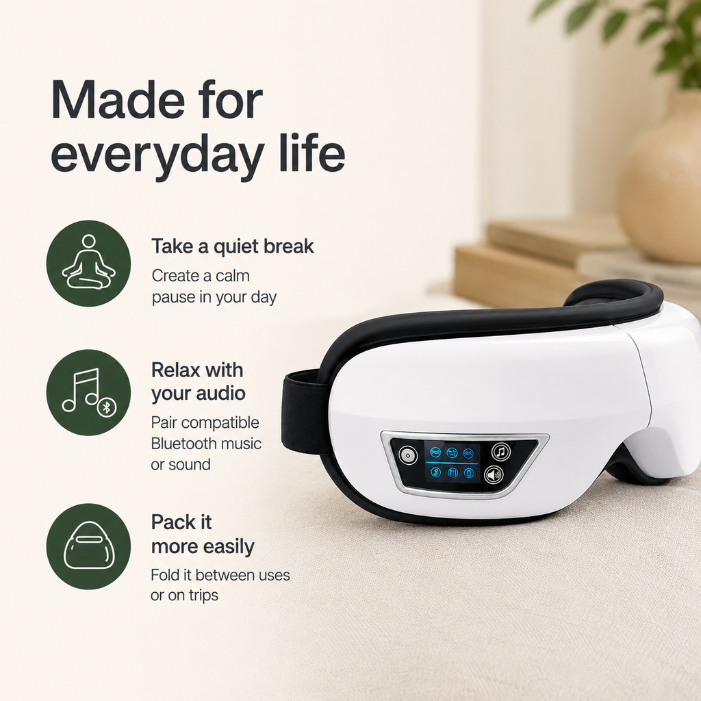 Air Compression Eye Massager with Vibration, Bluetooth Music & 180° Foldable Design