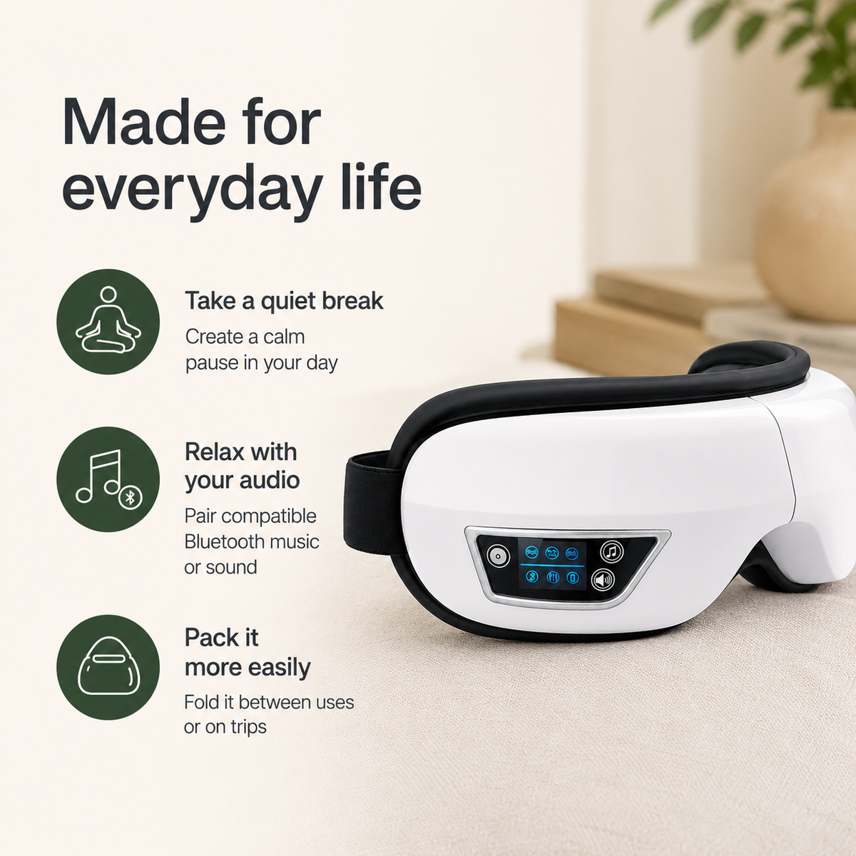 Air Compression Eye Massager with Vibration, Bluetooth Music & 180° Foldable Design