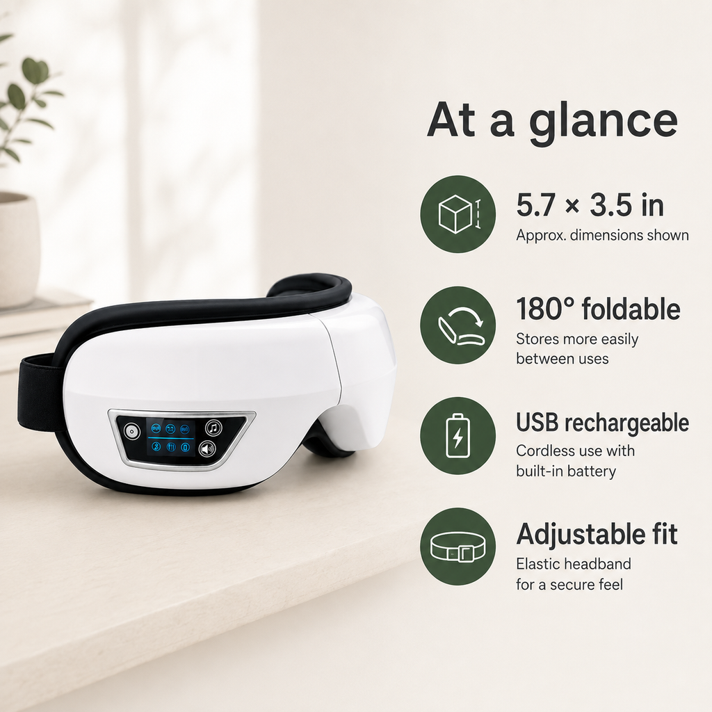 Air Compression Eye Massager with Vibration, Bluetooth Music & 180° Foldable Design