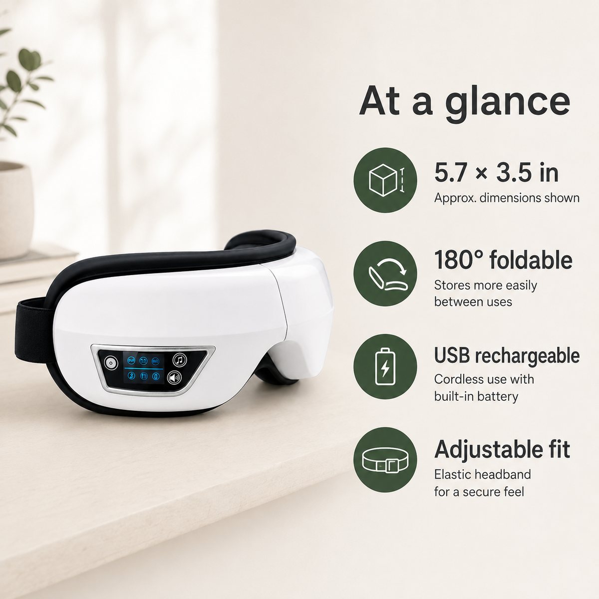 Air Compression Eye Massager with Vibration, Bluetooth Music & 180° Foldable Design