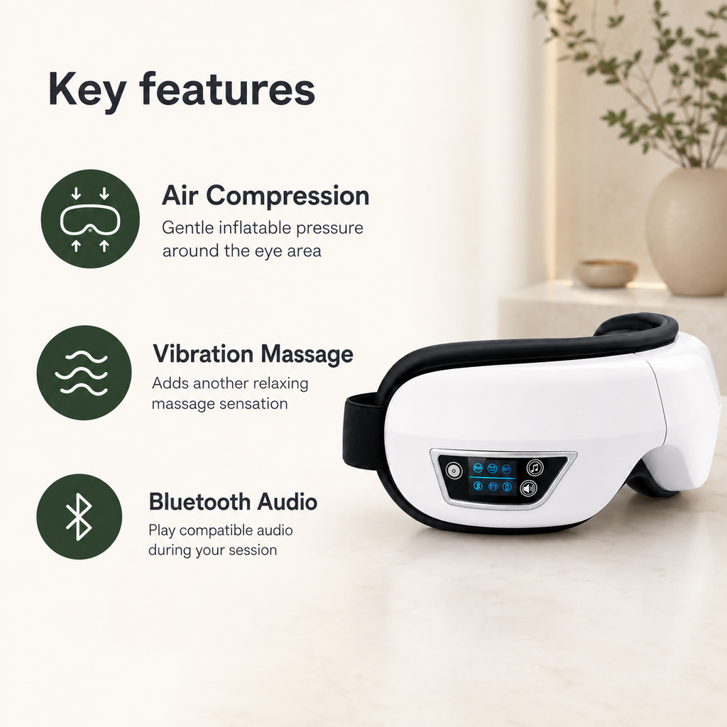 Air Compression Eye Massager with Vibration, Bluetooth Music & 180° Foldable Design