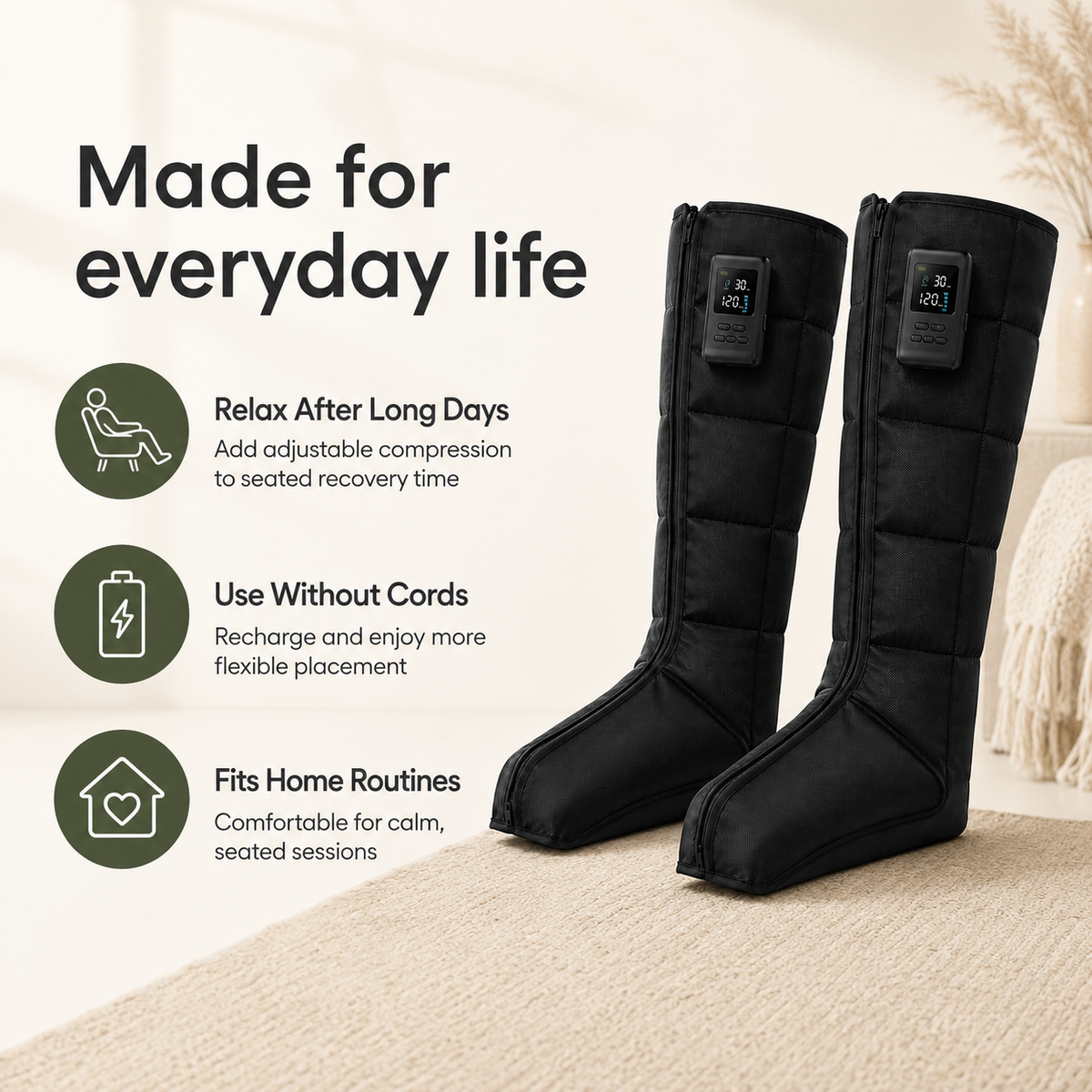 Air Compression Recovery Boots with Cordless Controls, 7 Pressure Levels, 5 Modes & USB-C Charging