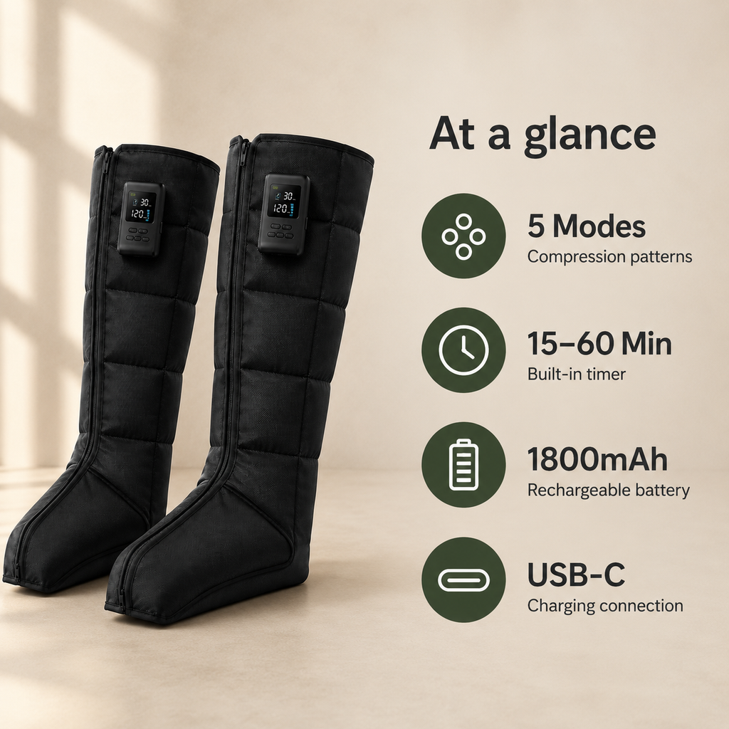 Air Compression Recovery Boots with Cordless Controls, 7 Pressure Levels, 5 Modes & USB-C Charging