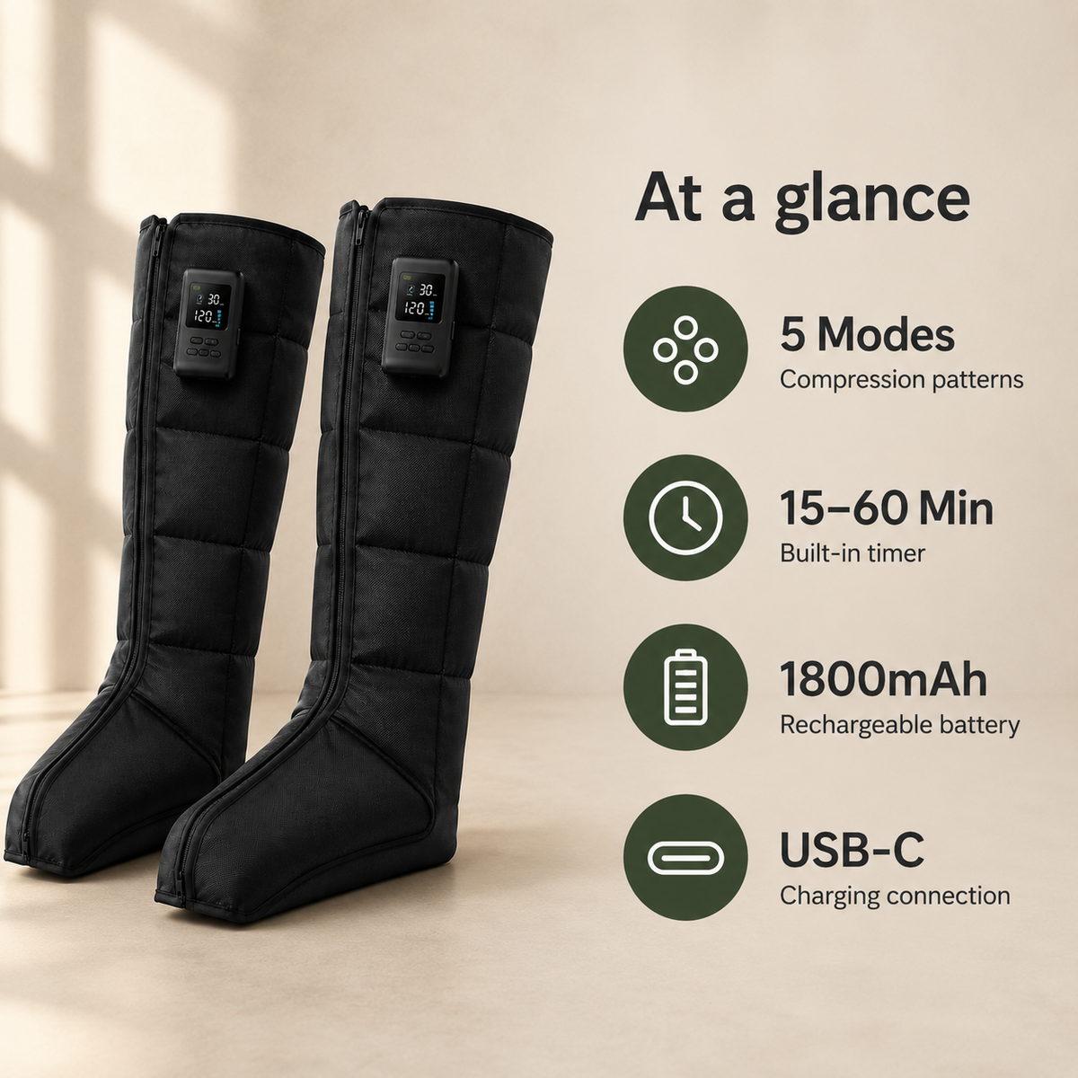 Air Compression Recovery Boots with Cordless Controls, 7 Pressure Levels, 5 Modes & USB-C Charging
