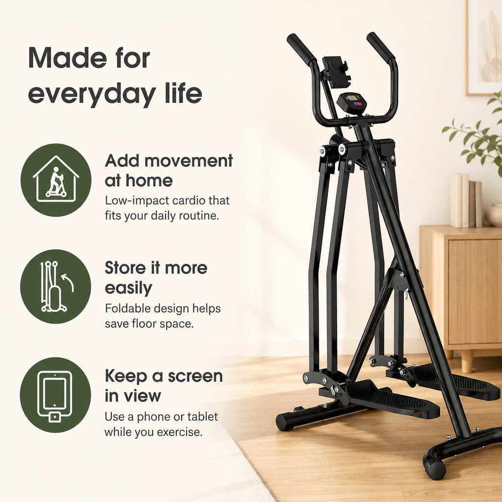 Air Walker Exercise Machine, Foldable Low-Impact Cardio Glider with 31.4-Inch Stride, LCD Monitor & Device Holder