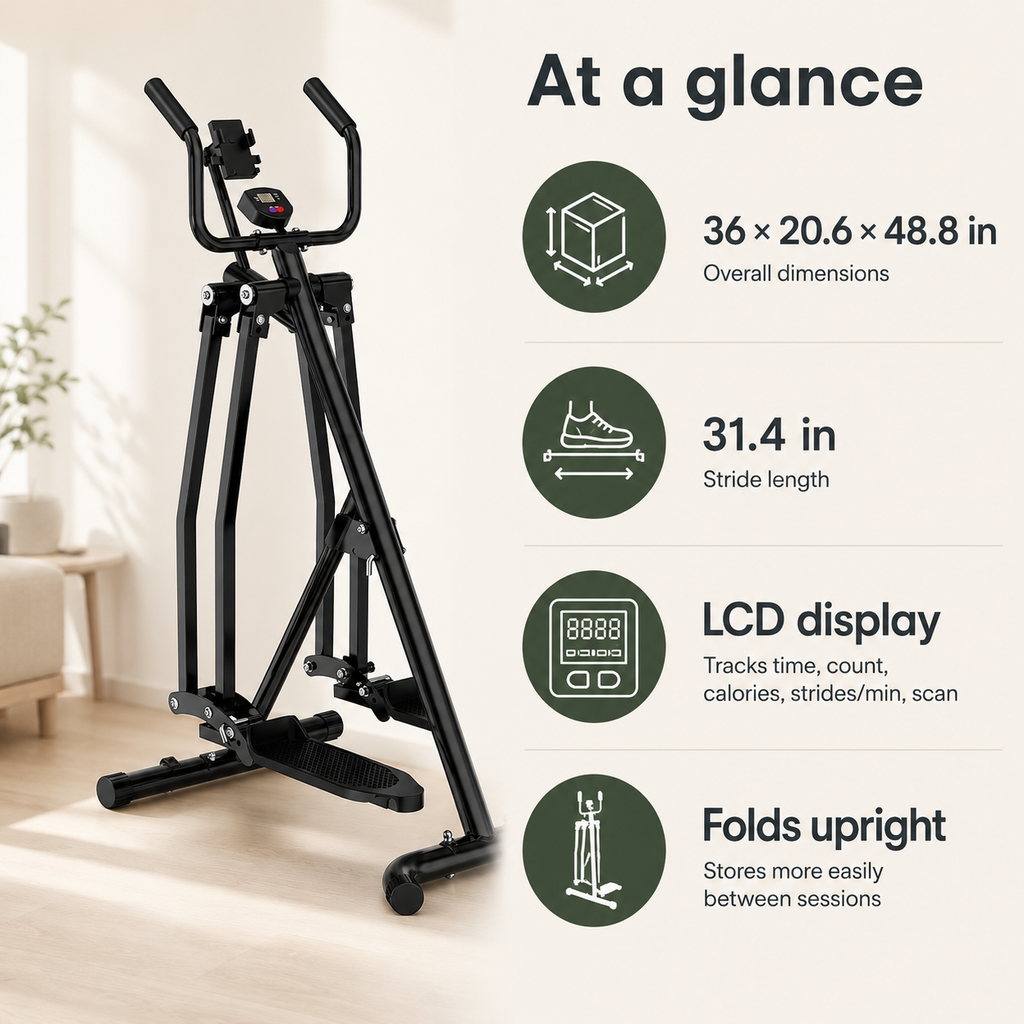 Air Walker Exercise Machine, Foldable Low-Impact Cardio Glider with 31.4-Inch Stride, LCD Monitor & Device Holder