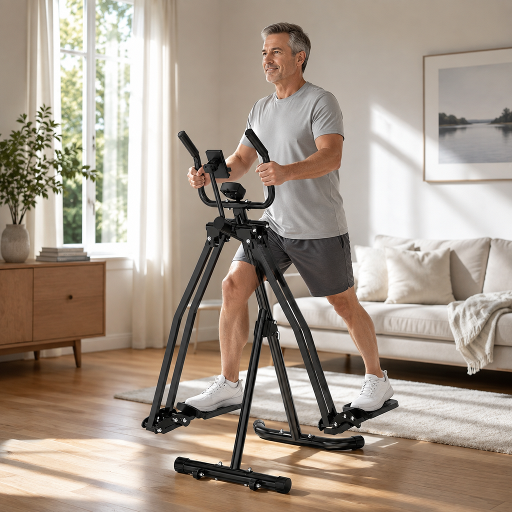 Air Walker Exercise Machine, Foldable Low-Impact Cardio Glider with 31.4-Inch Stride, LCD Monitor & Device Holder