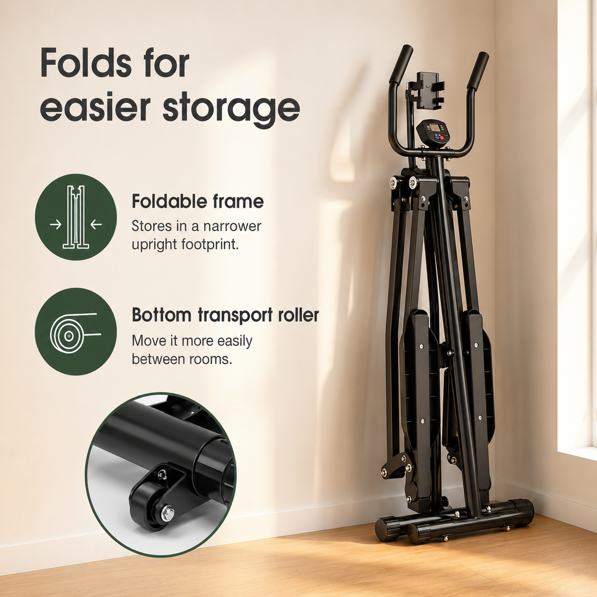 Air Walker Exercise Machine, Foldable Low-Impact Cardio Glider with 31.4-Inch Stride, LCD Monitor & Device Holder