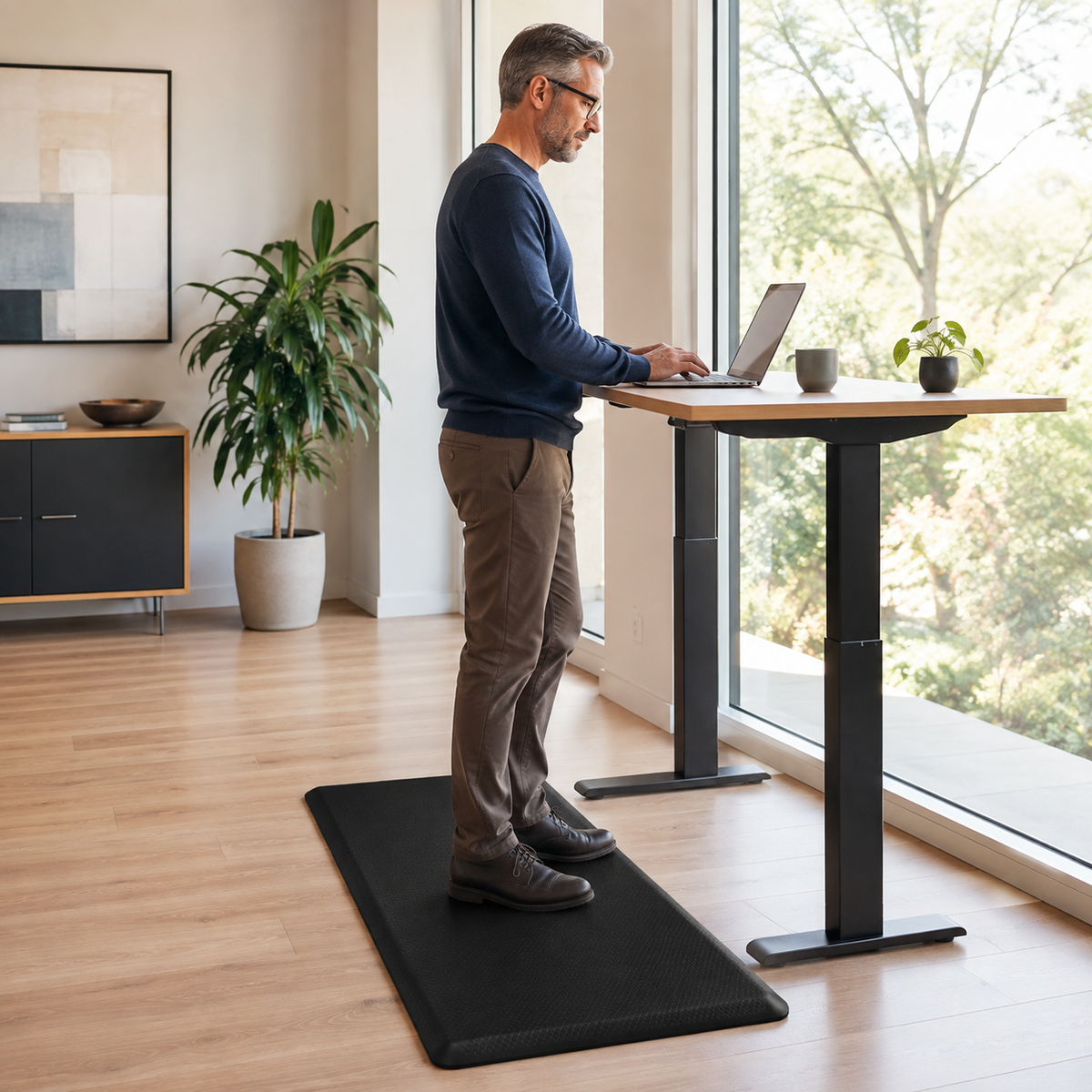 Anti-Fatigue Standing Mat with Waterproof PVC Surface & Non-Slip Base for Kitchen or Standing Desk, 17.3 x 27.6 in