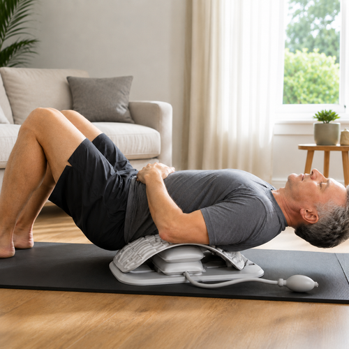 Back Stretcher with Adjustable Inflatable Lumbar Support, Acupressure Points and Manual Hand Pump