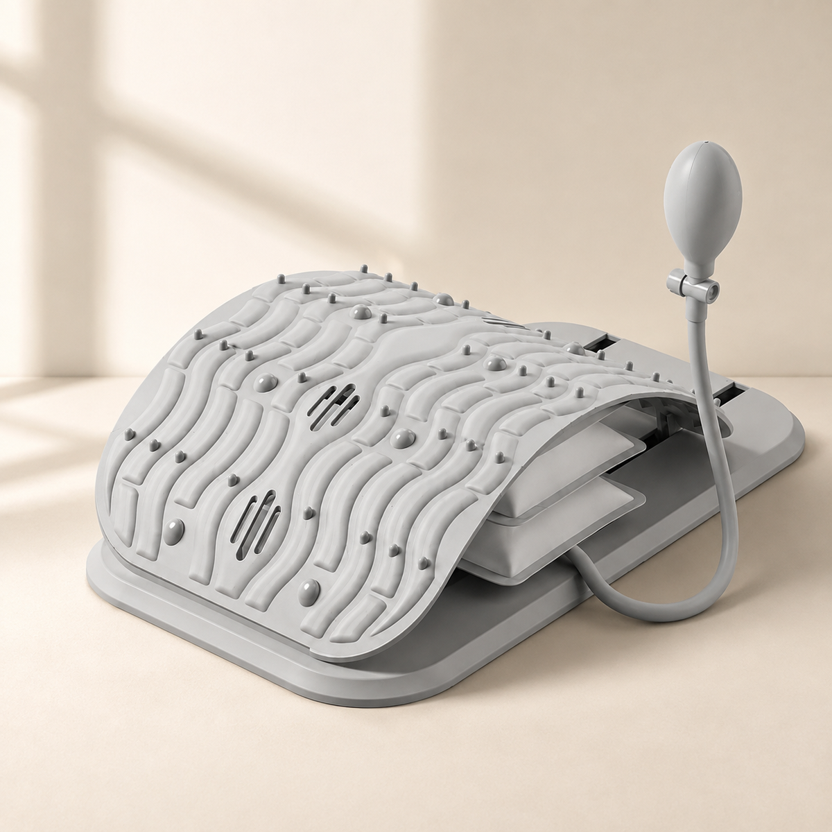 Back Stretcher with Adjustable Inflatable Lumbar Support, Acupressure Points and Manual Hand Pump