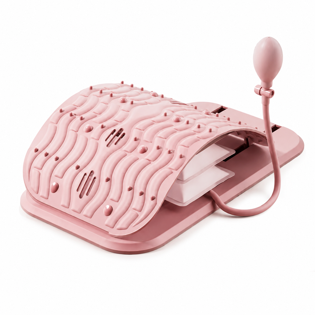 Back Stretcher with Adjustable Inflatable Lumbar Support, Acupressure Points and Manual Hand Pump