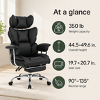 Big & Tall Executive Office Chair with Footrest, 350 lb Capacity, 90°–135° Recline & Wide Seat