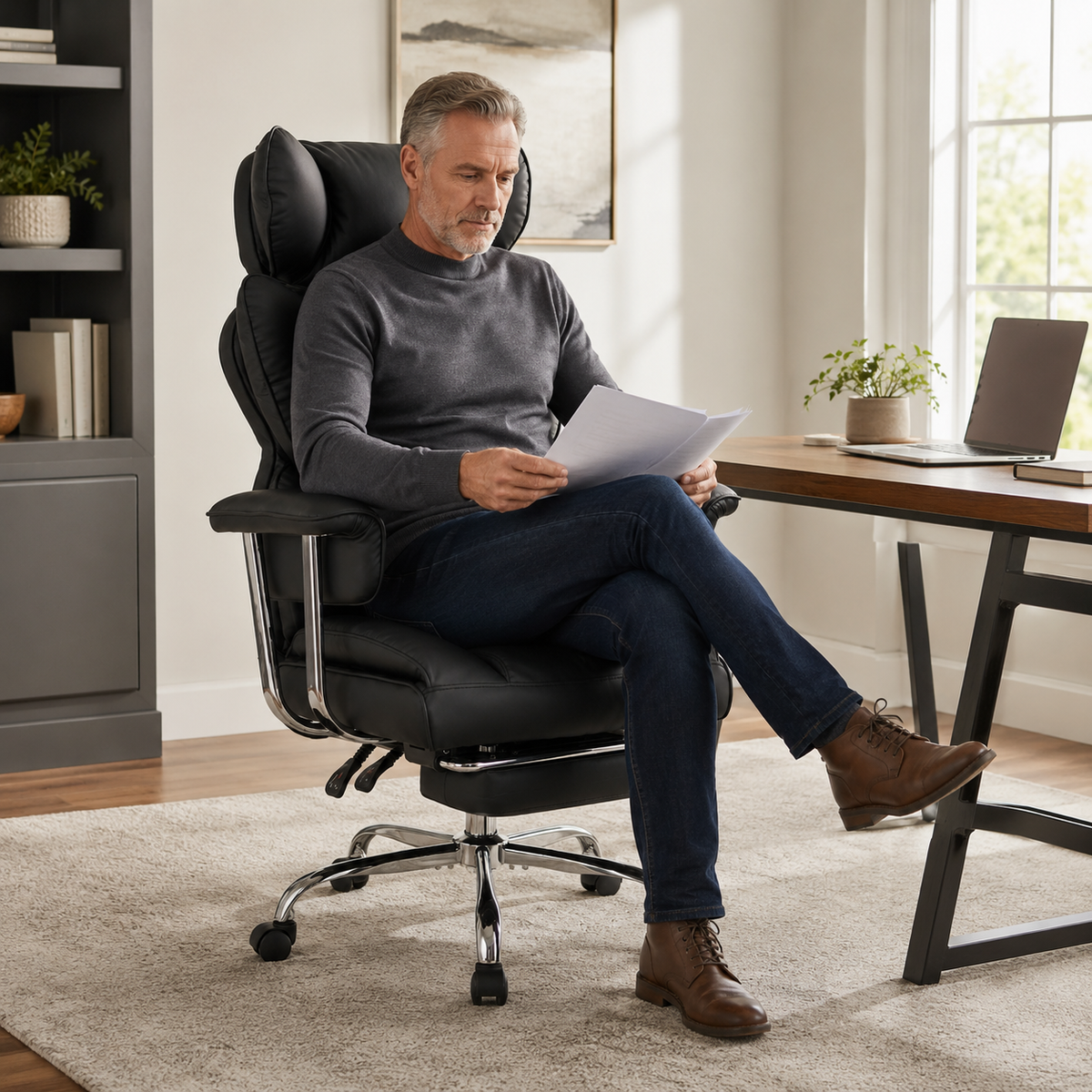 Big & Tall Executive Office Chair with Footrest, 350 lb Capacity, 90°–135° Recline & Wide Seat