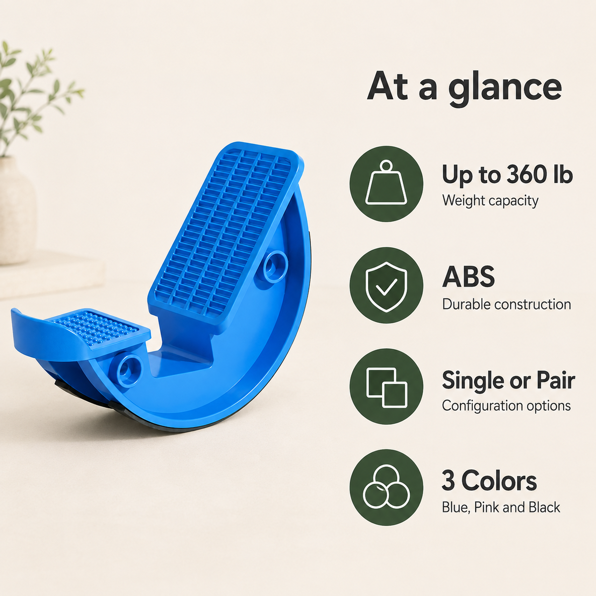 Calf Stretcher Foot Rocker with Non-Slip Pads, 360 lb Capacity, Single or Pair for Ankle & Lower-Leg Stretching