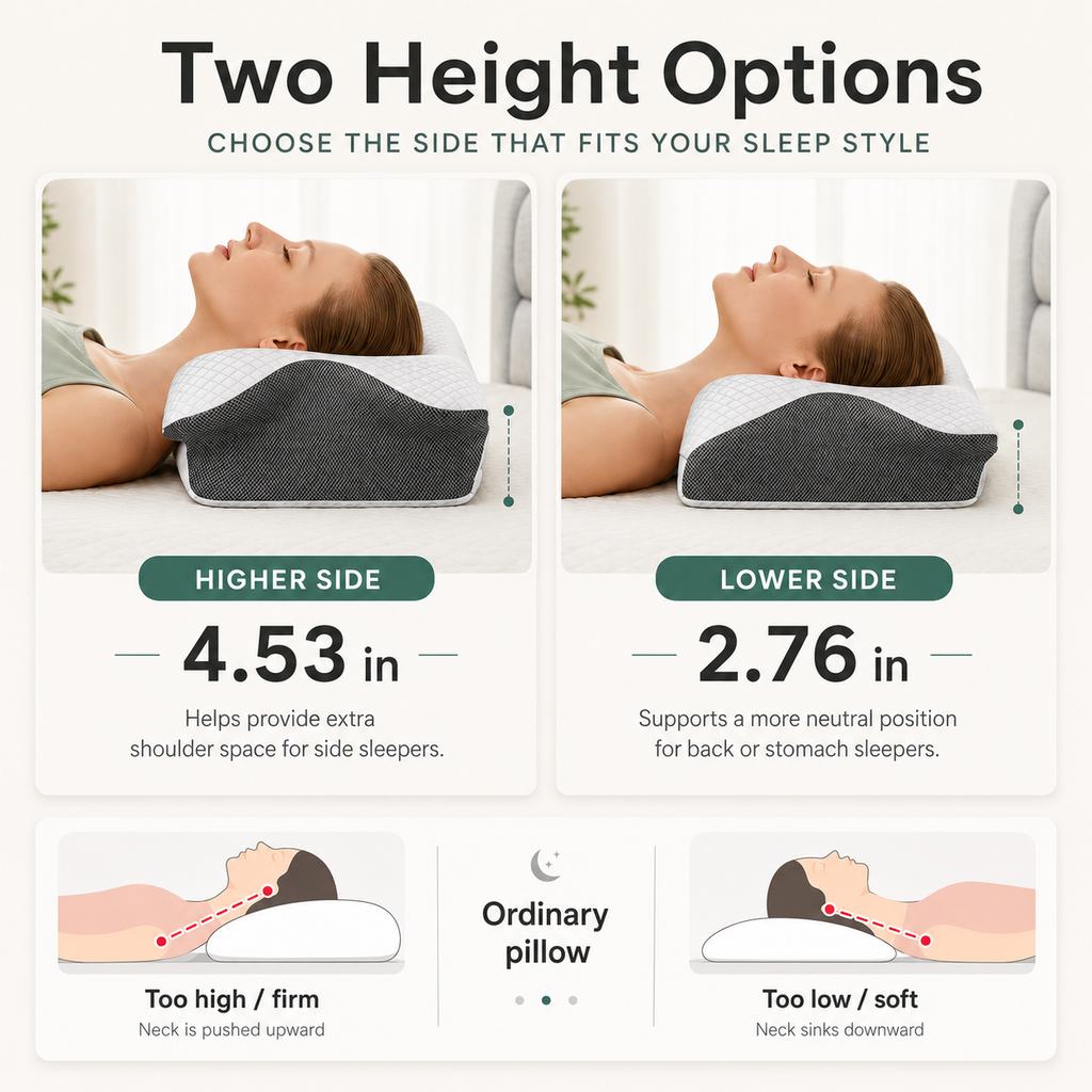 Cervical Memory Foam Pillow, 23.6 x 13.8 in Dual-Height Neck Support with Breathable Cover for Side, Back & Stomach Sleepers