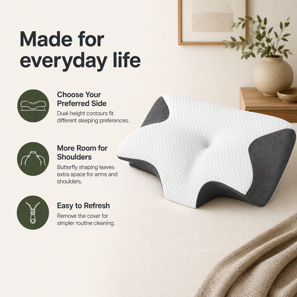 Cervical Memory Foam Pillow, 23.6 x 13.8 in Dual-Height Neck Support with Breathable Cover for Side, Back & Stomach Sleepers