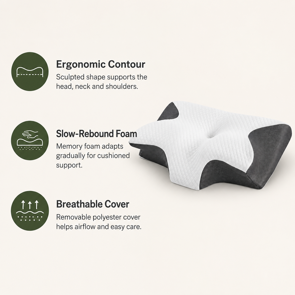 Cervical Memory Foam Pillow, 23.6 x 13.8 in Dual-Height Neck Support with Breathable Cover for Side, Back & Stomach Sleepers