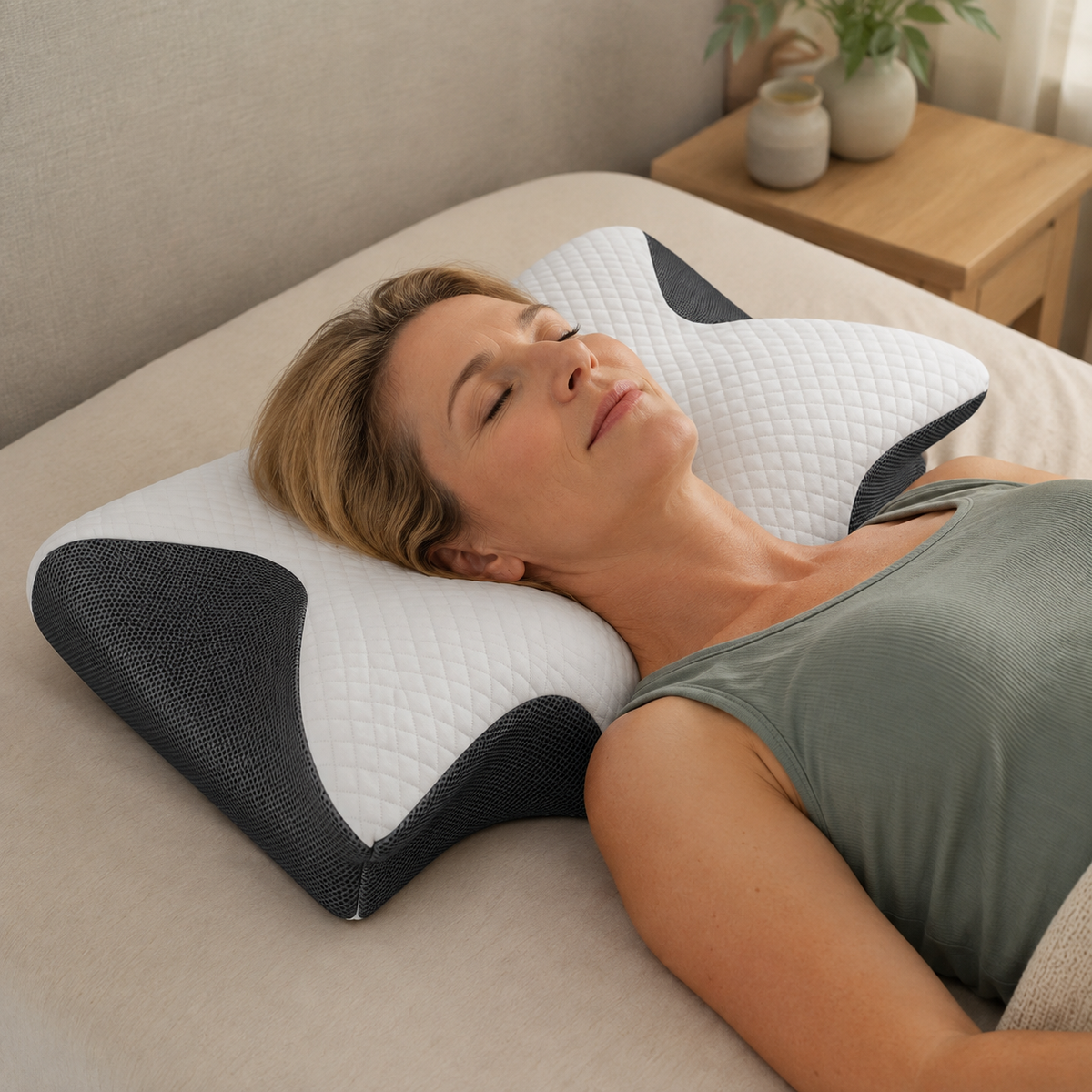 Cervical Memory Foam Pillow, 23.6 x 13.8 in Dual-Height Neck Support with Breathable Cover for Side, Back & Stomach Sleepers