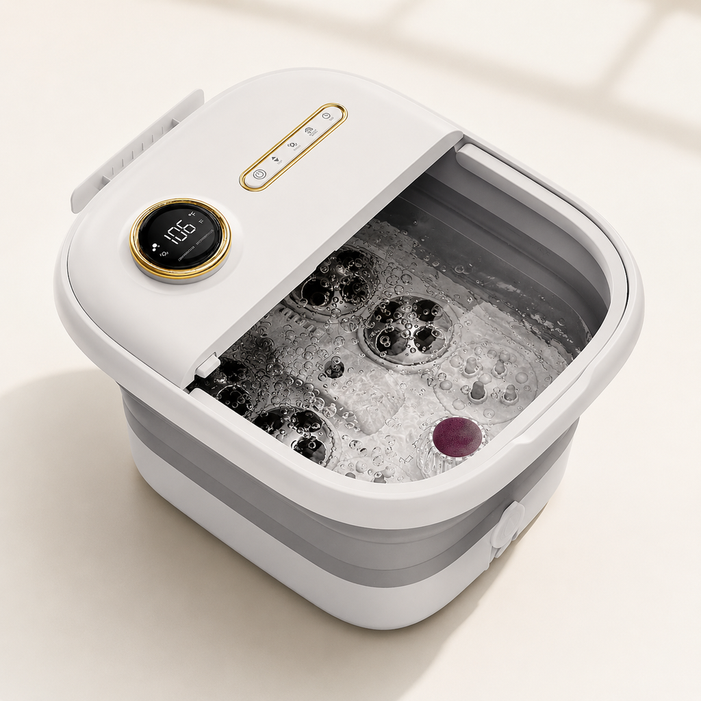 Collapsible Heated Foot Spa Bath Massager with Rotary Rollers, Bubbles, Water Jets and Touch Controls