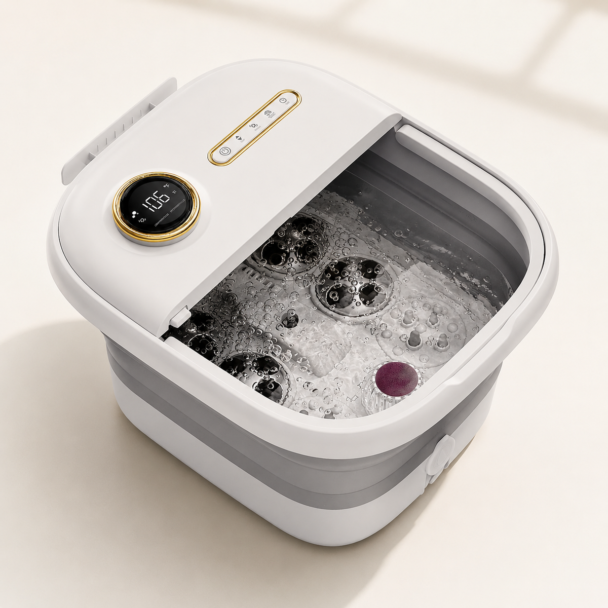 Collapsible Heated Foot Spa Bath Massager with Rotary Rollers, Bubbles, Water Jets and Touch Controls