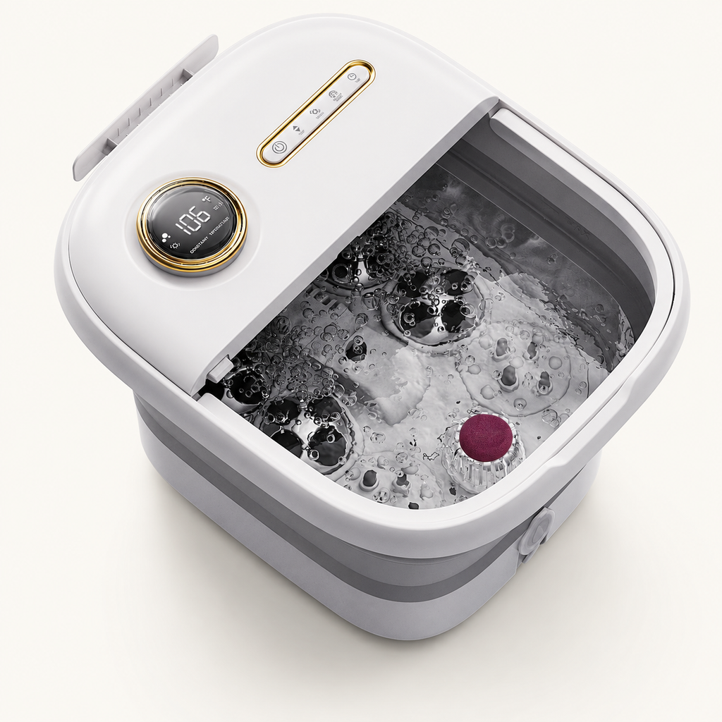 Collapsible Heated Foot Spa Bath Massager with Rotary Rollers, Bubbles, Water Jets and Touch Controls