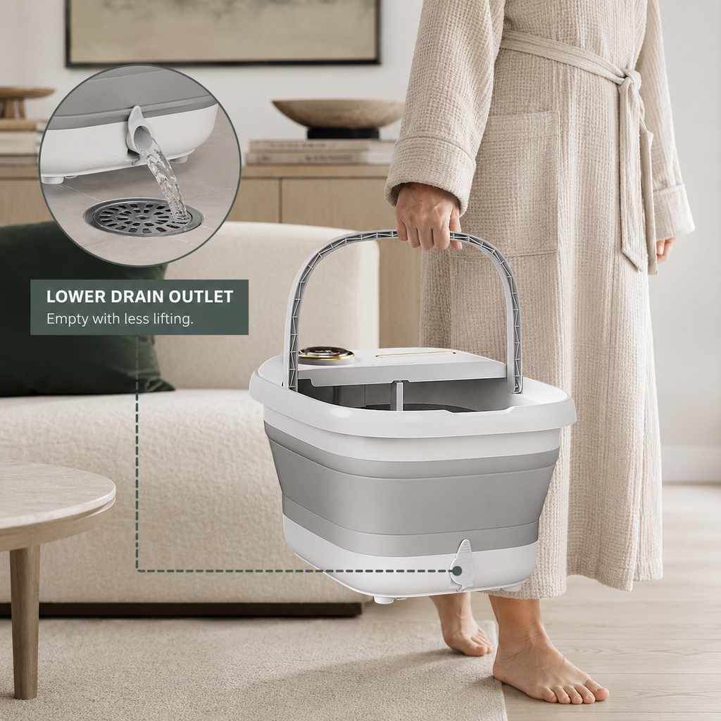 Collapsible Heated Foot Spa Bath Massager with Rotary Rollers, Bubbles, Water Jets and Touch Controls