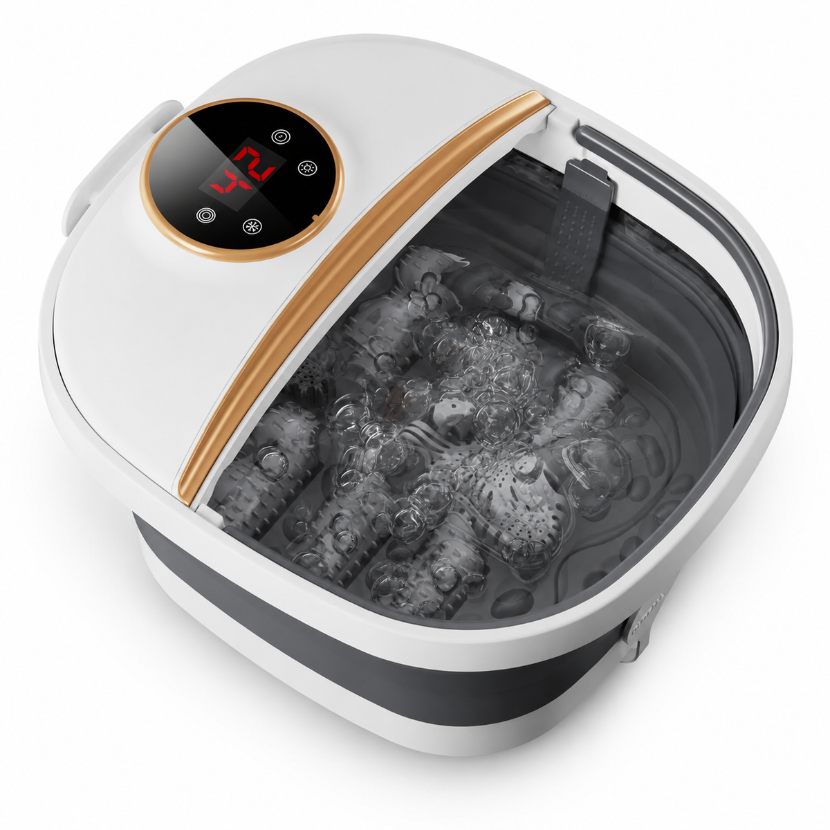 Collapsible Heated Foot Spa with 6 Massage Rollers, Bubbles, Remote Control, 24 Heat Settings and Timer