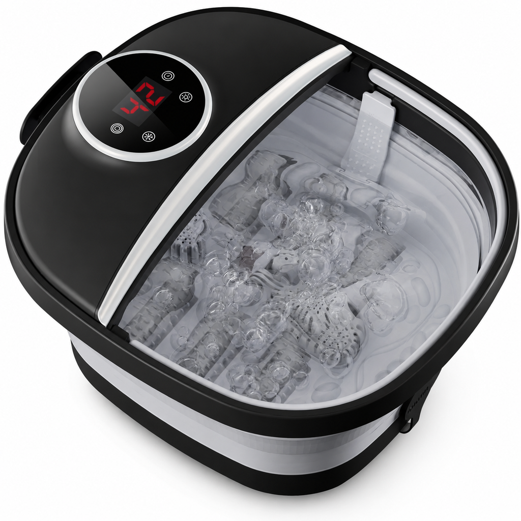 Collapsible Heated Foot Spa with 6 Massage Rollers, Bubbles, Remote Control, 24 Heat Settings and Timer