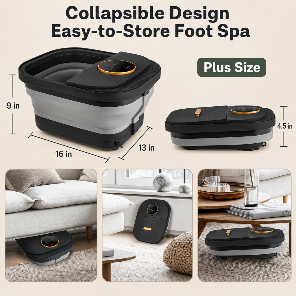 Collapsible Heated Foot Spa with 6 Massage Rollers, Bubbles, Remote Control and Plus-Size Basin