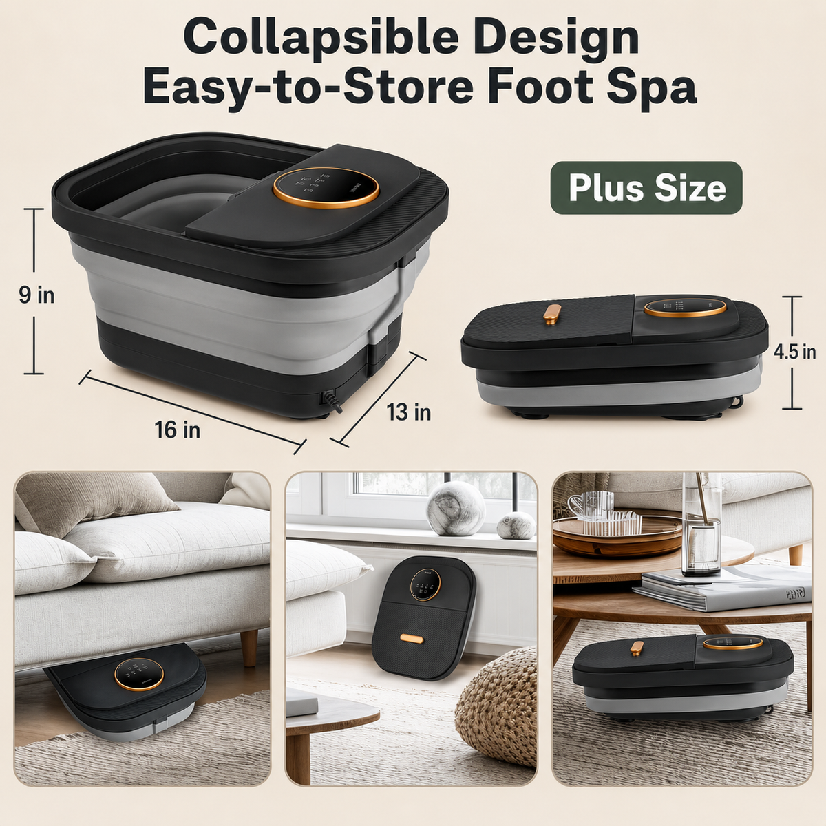 Collapsible Heated Foot Spa with 6 Massage Rollers, Bubbles, Remote Control and Plus-Size Basin