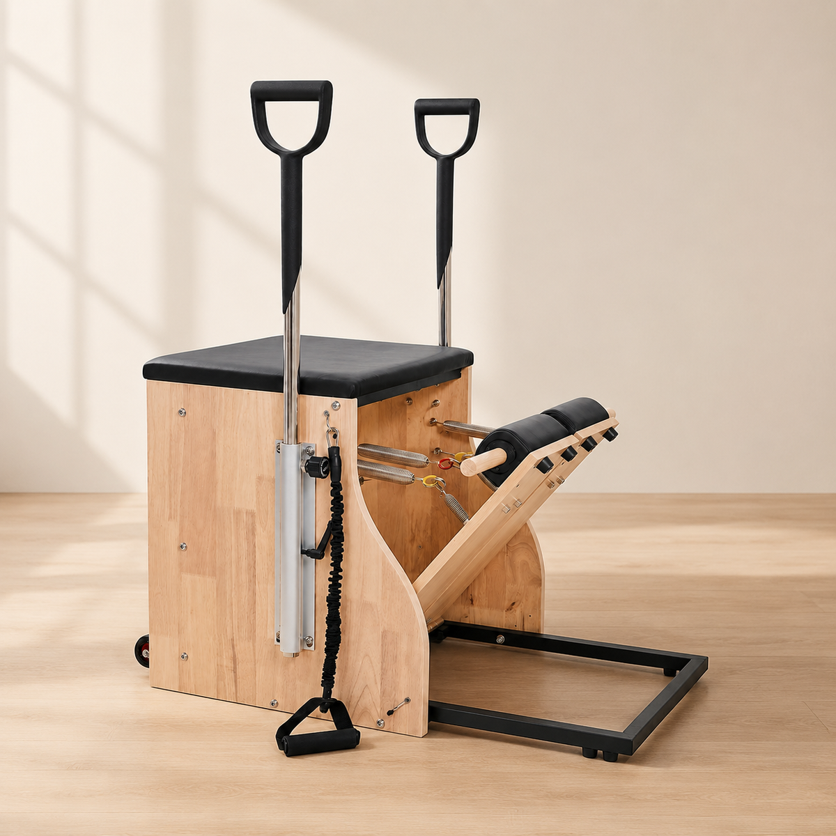 Compact Pilates Reformer Chair with 4 Adjustable Springs, Fold-Up Split Pedal, Support Handles and 350 lb Capacity