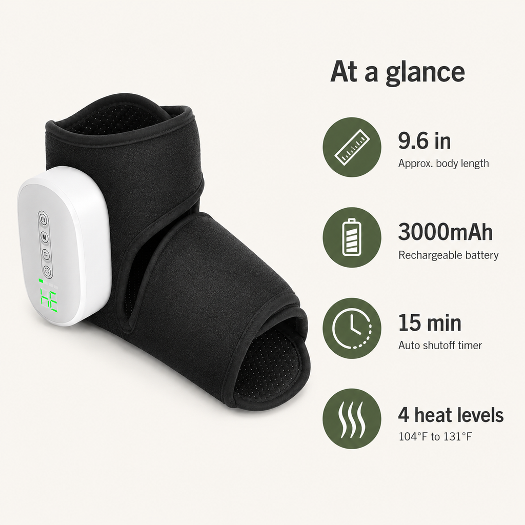 Cordless Foot & Ankle Massager with Heat & Air Compression, 3 Modes, 4 Intensities & 3000mAh Battery