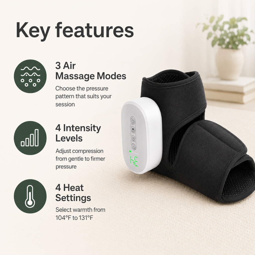 Cordless Foot & Ankle Massager with Heat & Air Compression, 3 Modes, 4 Intensities & 3000mAh Battery