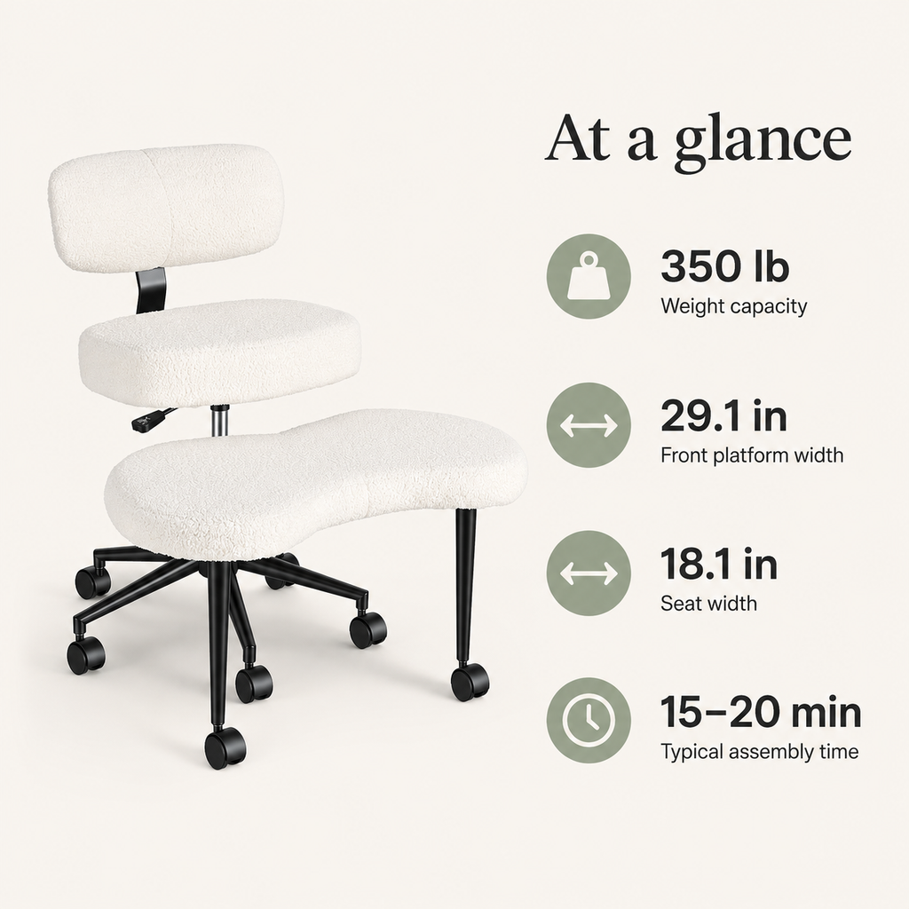 Cross-Legged Office Chair with Wide Rolling Footrest Platform, Armless Swivel Design, Lumbar Support & 350 lb Capacity