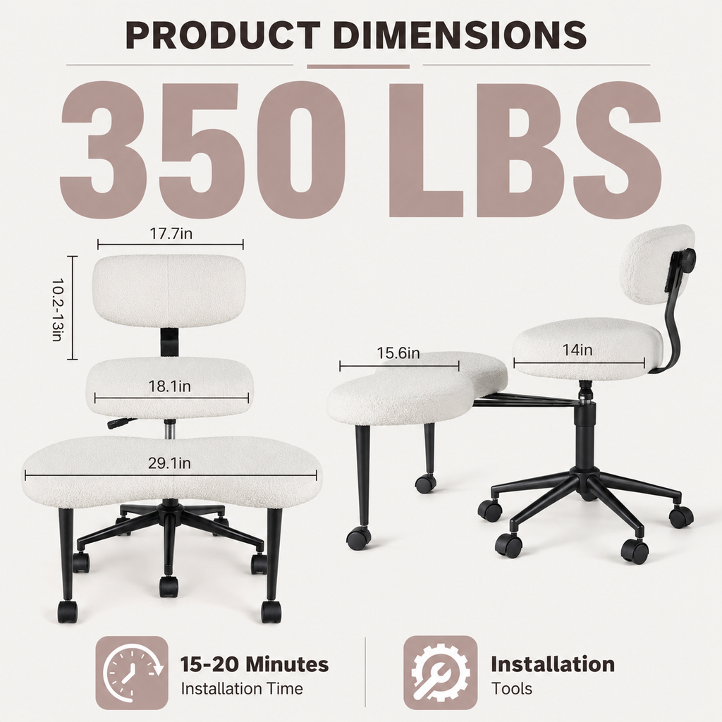 Cross-Legged Office Chair with Wide Rolling Footrest Platform, Armless Swivel Design, Lumbar Support & 350 lb Capacity
