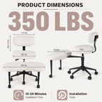 Cross-Legged Office Chair with Wide Rolling Footrest Platform, Armless Swivel Design, Lumbar Support & 350 lb Capacity