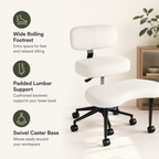 Cross-Legged Office Chair with Wide Rolling Footrest Platform, Armless Swivel Design, Lumbar Support & 350 lb Capacity