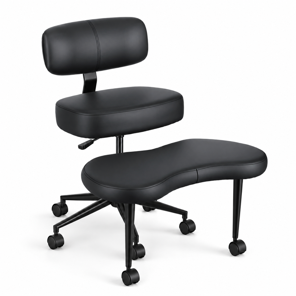 Cross-Legged Office Chair with Wide Rolling Footrest Platform, Armless Swivel Design, Lumbar Support & 350 lb Capacity