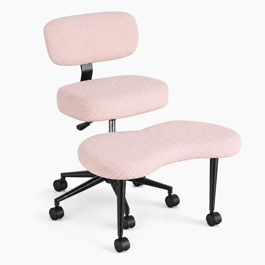 Cross-Legged Office Chair with Wide Rolling Footrest Platform, Armless Swivel Design, Lumbar Support & 350 lb Capacity