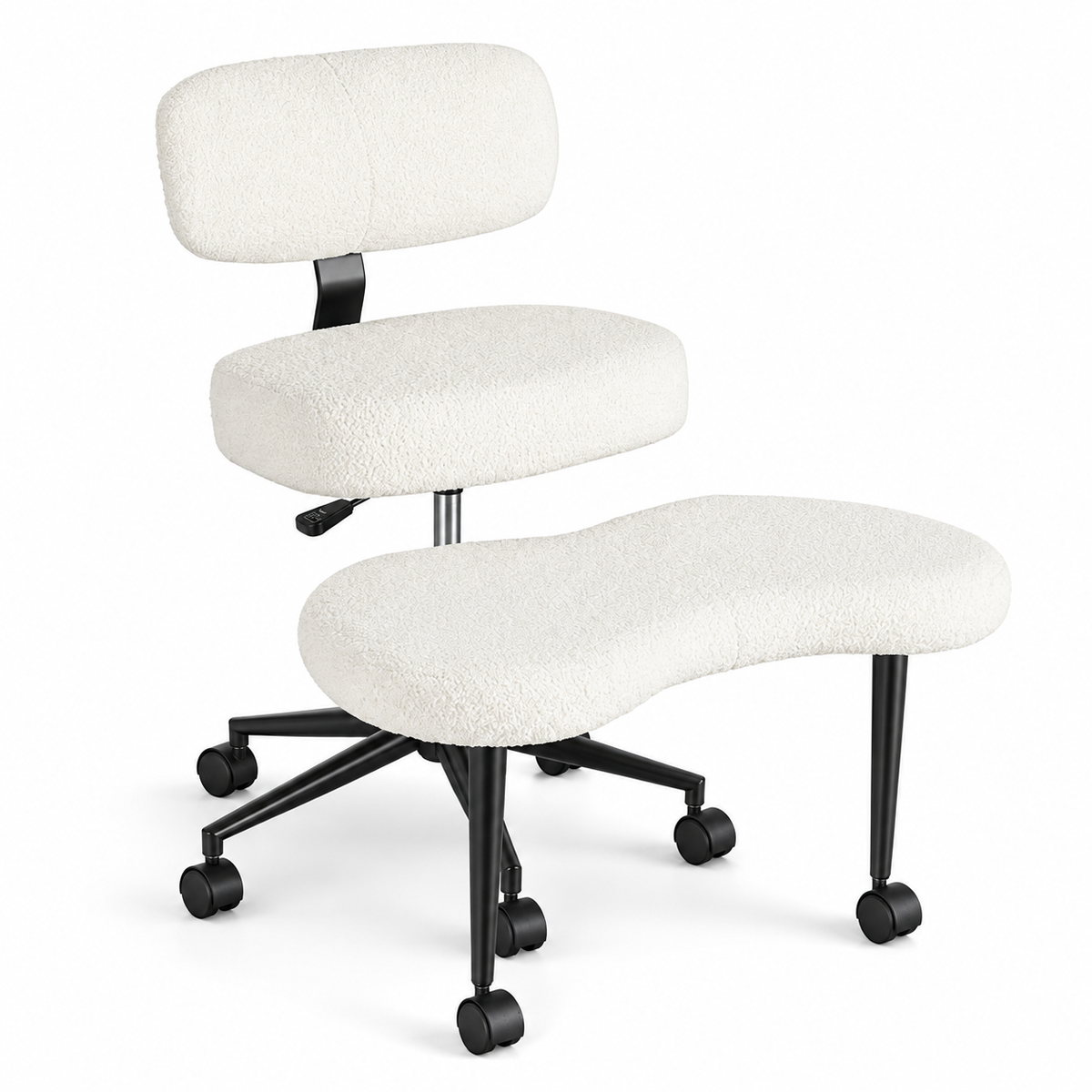 Cross-Legged Office Chair with Wide Rolling Footrest Platform, Armless Swivel Design, Lumbar Support & 350 lb Capacity