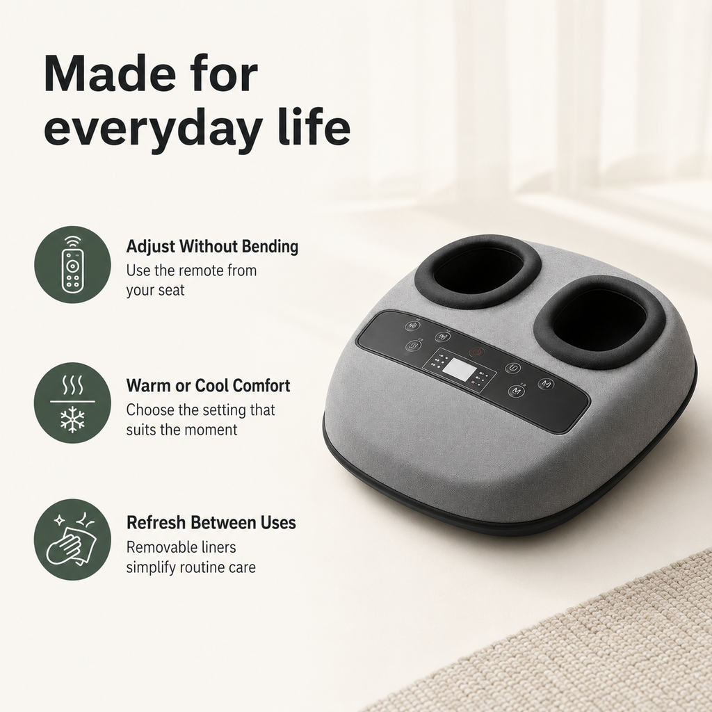Deep-Kneading Shiatsu Foot Massager with Heat, Cooling, Air Compression, 3 Modes, 3 Intensity Levels and Wireless Remote
