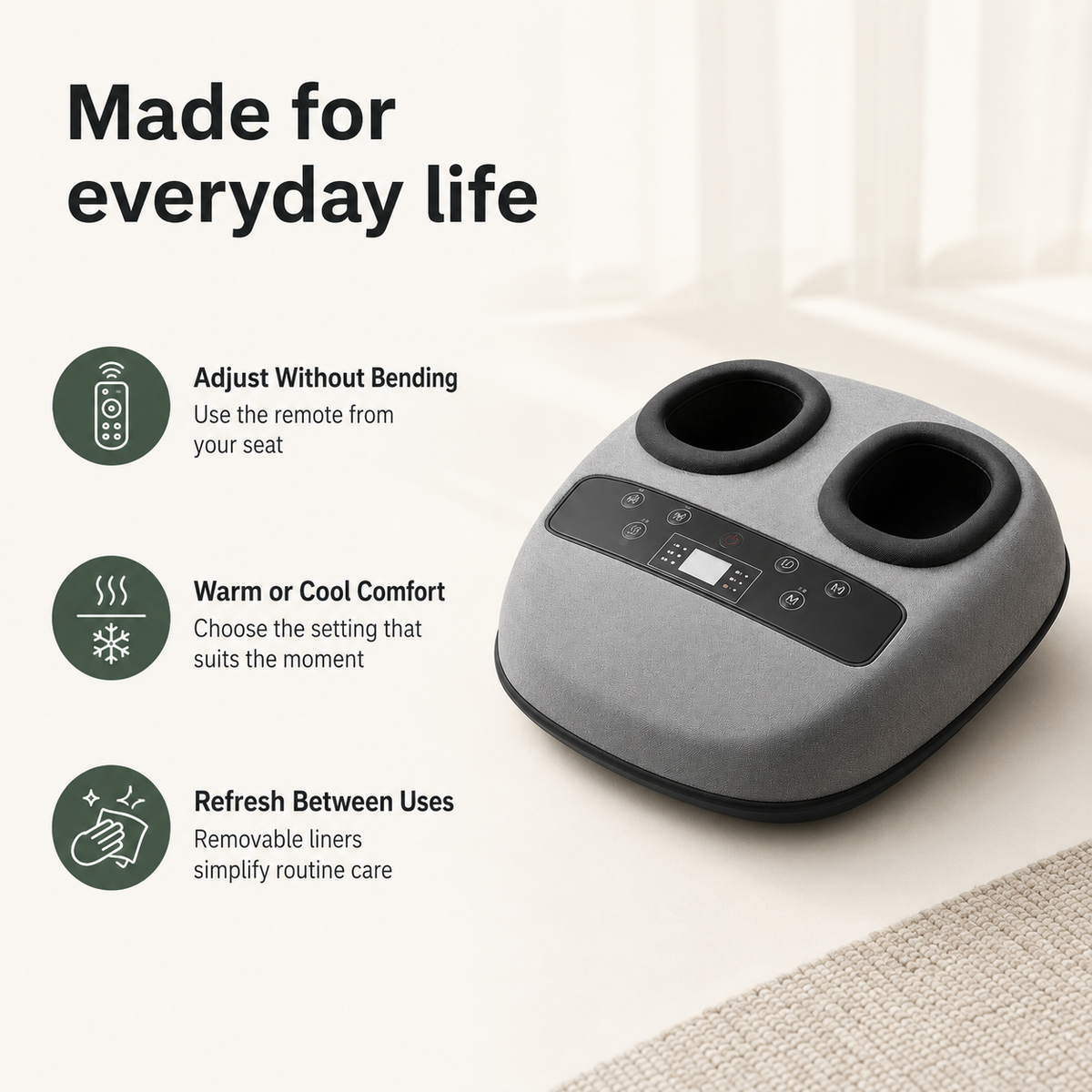 Deep-Kneading Shiatsu Foot Massager with Heat, Cooling, Air Compression, 3 Modes, 3 Intensity Levels and Wireless Remote