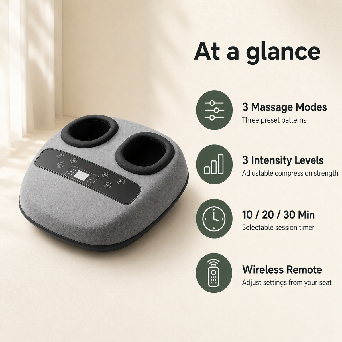 Deep-Kneading Shiatsu Foot Massager with Heat, Cooling, Air Compression, 3 Modes, 3 Intensity Levels and Wireless Remote