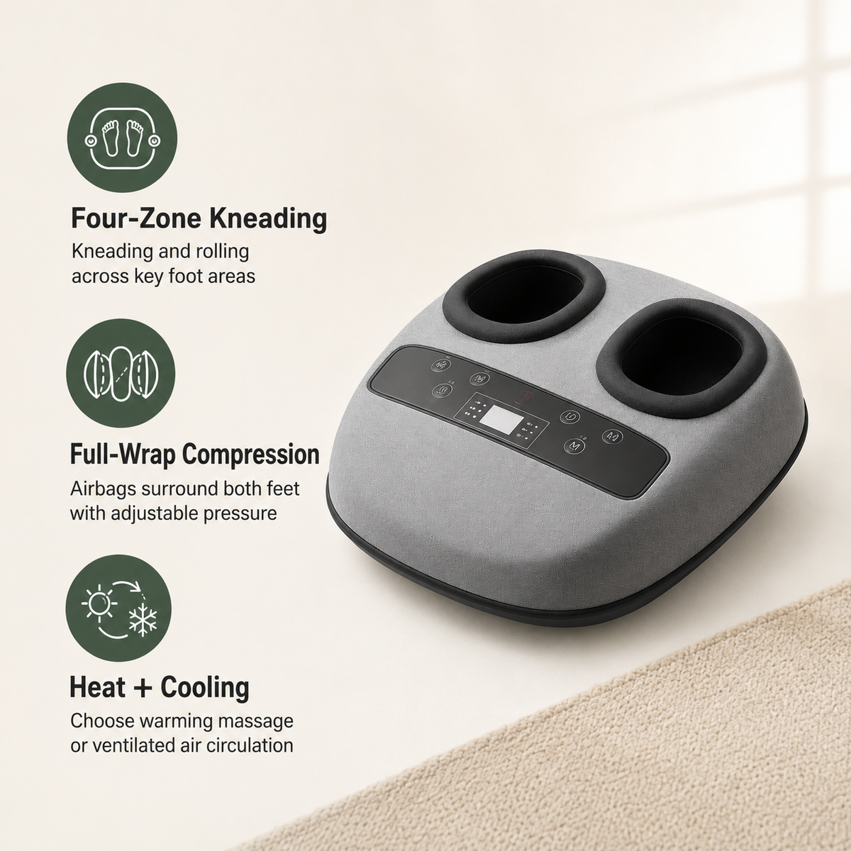 Deep-Kneading Shiatsu Foot Massager with Heat, Cooling, Air Compression, 3 Modes, 3 Intensity Levels and Wireless Remote