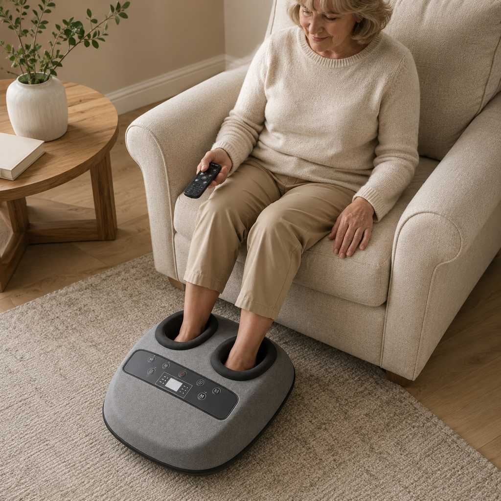 Deep-Kneading Shiatsu Foot Massager with Heat, Cooling, Air Compression, 3 Modes, 3 Intensity Levels and Wireless Remote