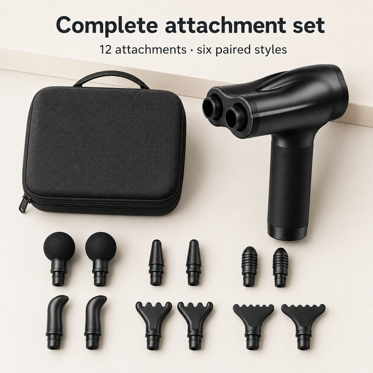 Dual-Head Deep Tissue Massage Gun with LCD Touch Controls, Rechargeable Design and 12 Attachments